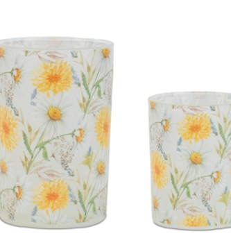 Glass Daisy Candle Holder (2-Sizes)