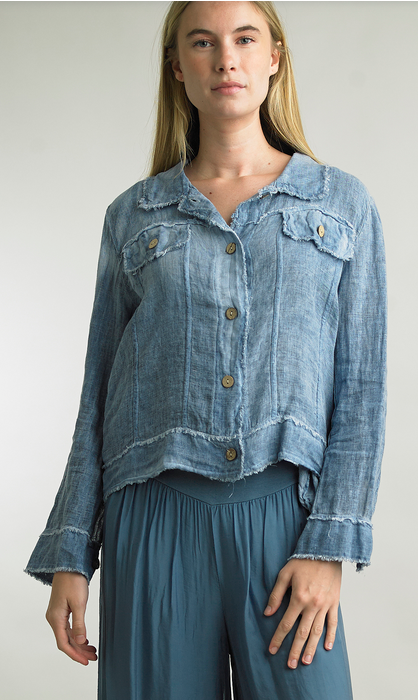 Tempo Paris Frayed Edge Linen Jacket By: Tempo Paris (3-Colors)