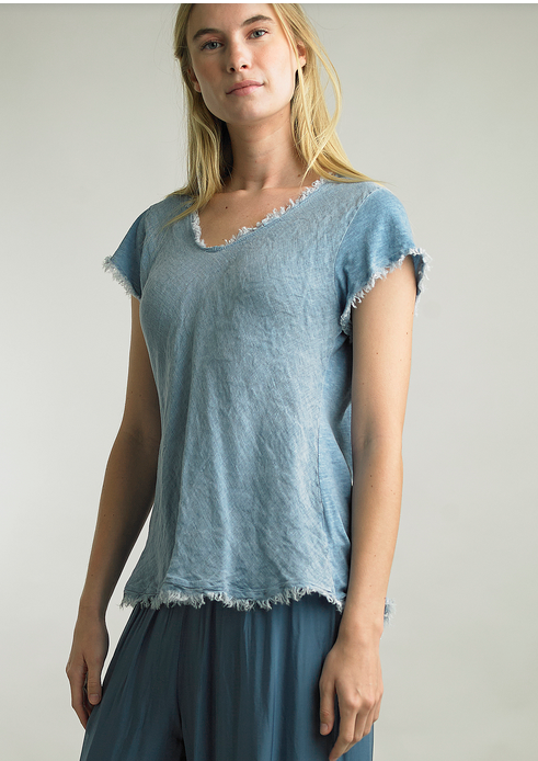 Tempo Paris Frayed Edge V-Neck Shirt By: Tempo Paris (3-Colors)