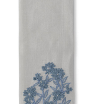 White & Blue Linen Floral Towel