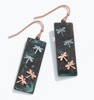 Patina & Copper Dragonfly Earrings