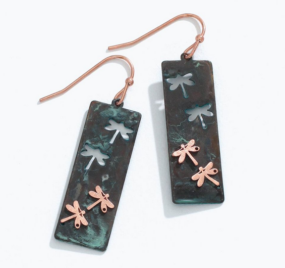 Patina & Copper Dragonfly Earrings