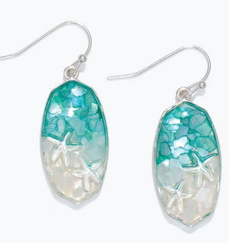 Silver Starfish In Surf Earrings