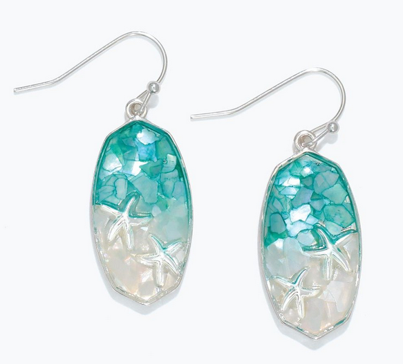 Silver Starfish In Surf Earrings