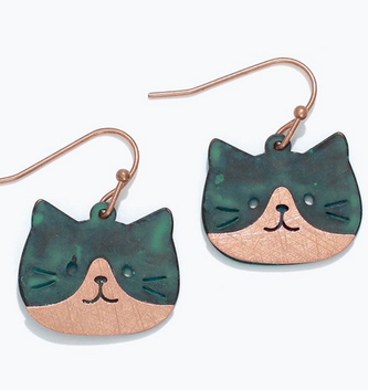 Patina & Copper Cat Face Earrings