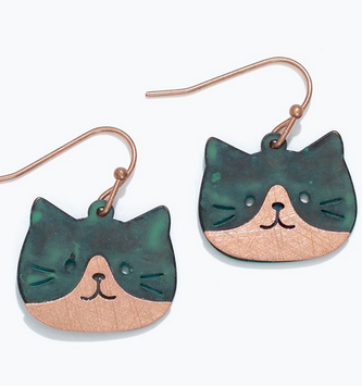 Patina & Copper Cat Face Earrings