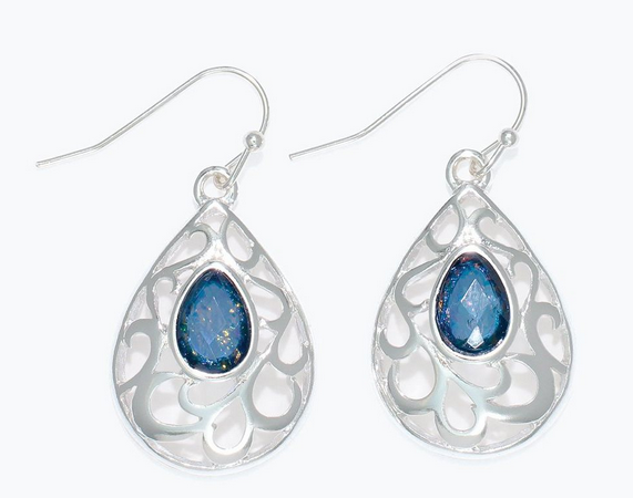 Silver With Blue Crystal Earrings