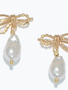 Gold Bows With Pearl Drop Earrings