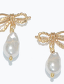Gold Bows With Pearl Drop Earrings