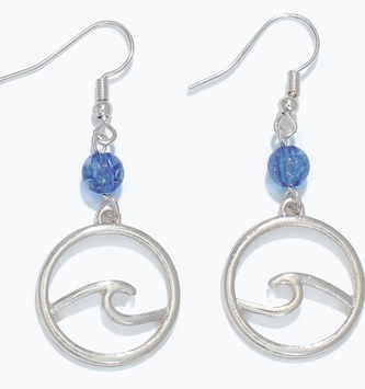Open Silver Wave With Bead Earrings