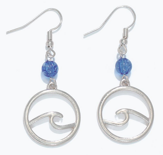 Open Silver Wave With Bead Earrings