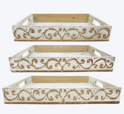 Whitewashed Carved Tray