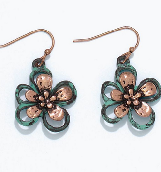 Patina & Copper Flower Earrings