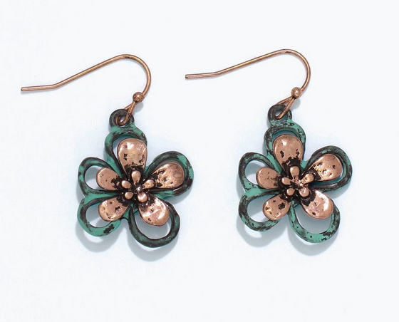 Patina & Copper Flower Earrings