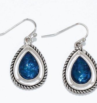 Silver Rope With Blue Inlay Earrings