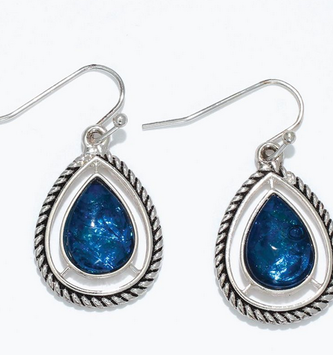 Silver Rope With Blue Inlay Earrings
