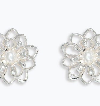 Silver Flowers With Pearl Earrings