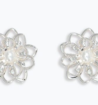 Silver Flowers With Pearl Earrings