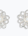Silver Flowers With Pearl Earrings