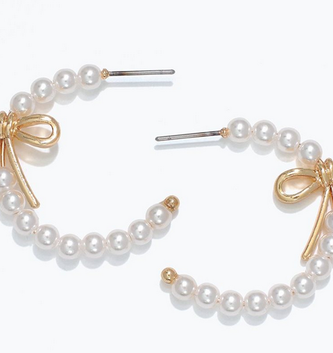 Pearl Hoops With Gold Ribbon Earrings