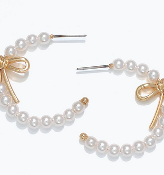 Pearl Hoops With Gold Ribbon Earrings