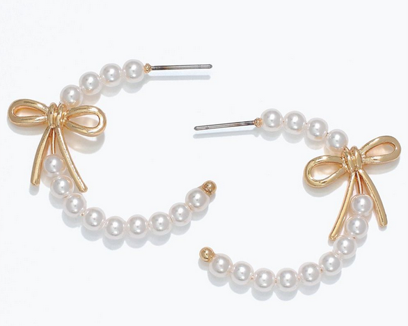 Pearl Hoops With Gold Ribbon Earrings