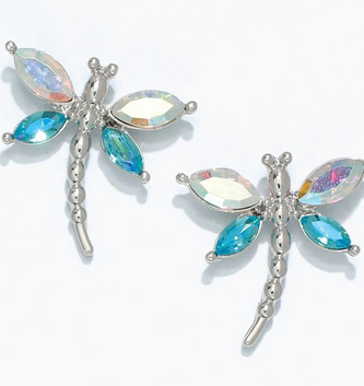 Clear Aqua Dragonfly Earrings