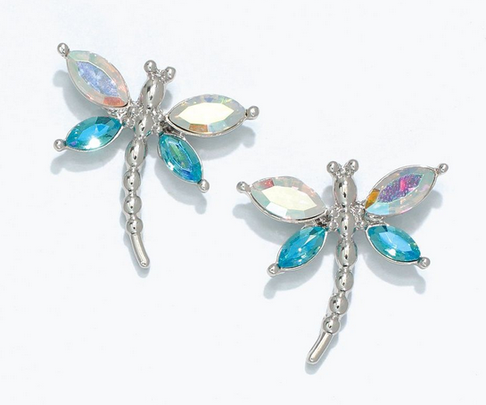 Clear Aqua Dragonfly Earrings