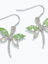 Silver With Green & Clear Dragonfly Earrings