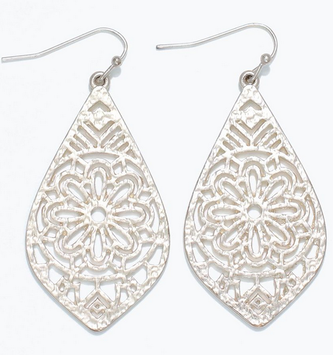 Matte Silver Lace Cutout Earrings
