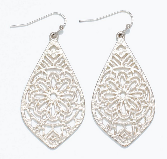 Matte Silver Lace Cutout Earrings