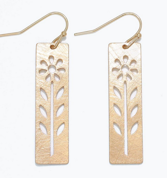 Brush Gold Floral Cutout Earrings