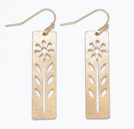 Brush Gold Floral Cutout Earrings