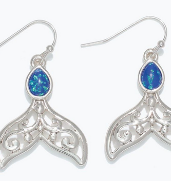 Filigree Silver Tail With Blue Earrings