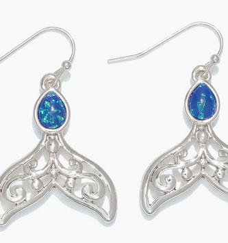 Filigree Silver Tail With Blue Earrings