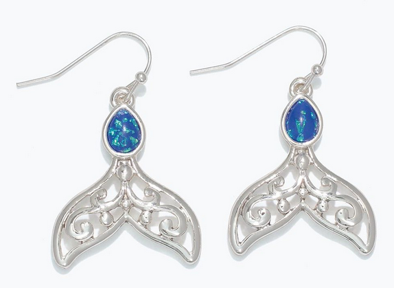 Filigree Silver Tail With Blue Earrings