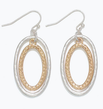 Two Tone Textured Oval Earrings