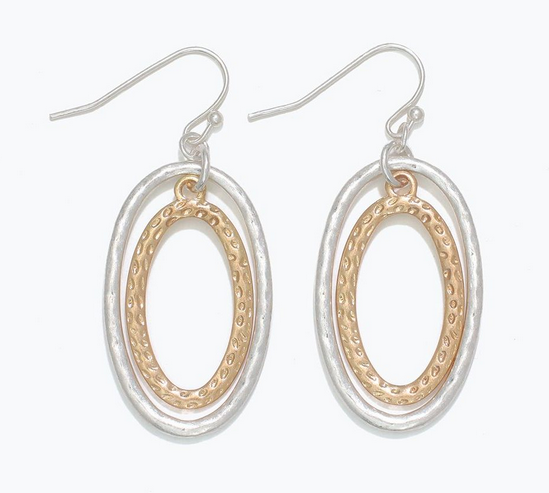 Two Tone Textured Oval Earrings