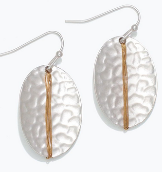 Hammered With Gold Wire Wrap Earrings
