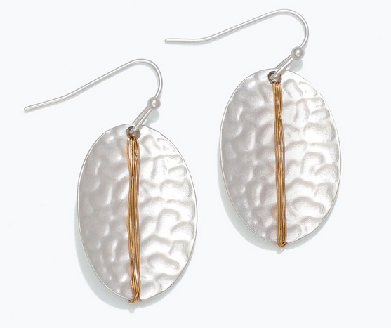 Hammered With Gold Wire Wrap Earrings