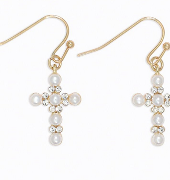 Pearl & Crystal Cross Earrings
