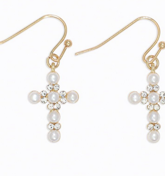 Pearl & Crystal Cross Earrings