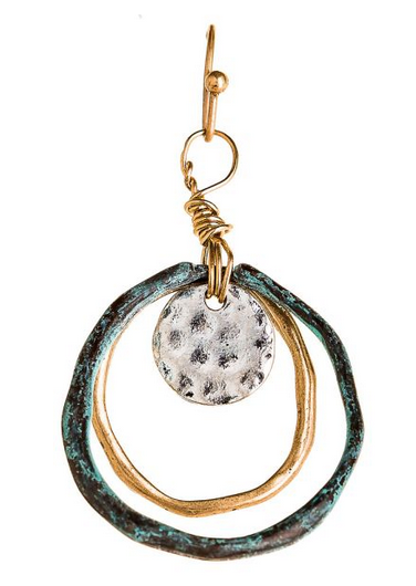 Patina Two Tone Disc Center Circles Earrings