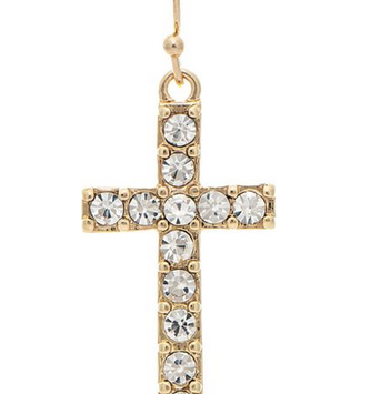 Gold Channel Set Crystal Cross Earrings