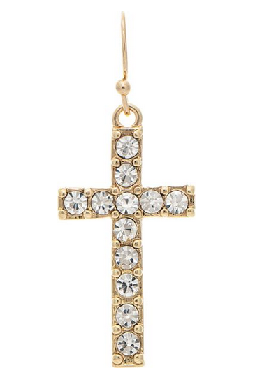 Gold Channel Set Crystal Cross Earrings