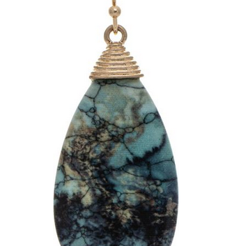 Gold Blue Agate Teardrop Earrings