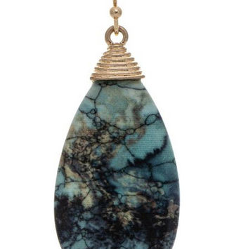 Gold Blue Agate Teardrop Earrings