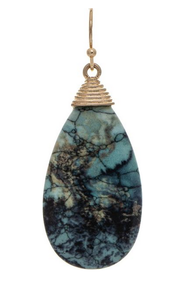 Gold Blue Agate Teardrop Earrings