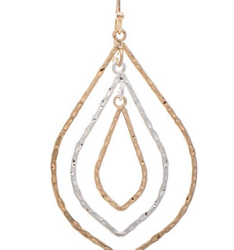 Two Tone Metal Teadrop Earrings