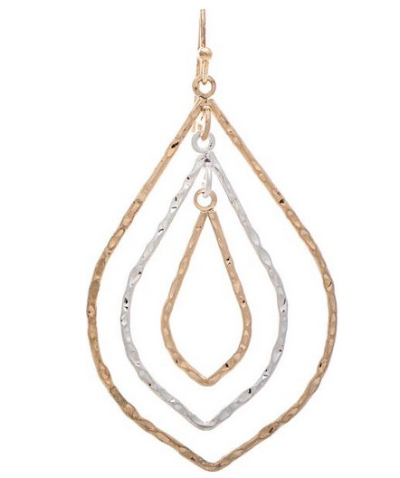 Two Tone Metal Teadrop Earrings